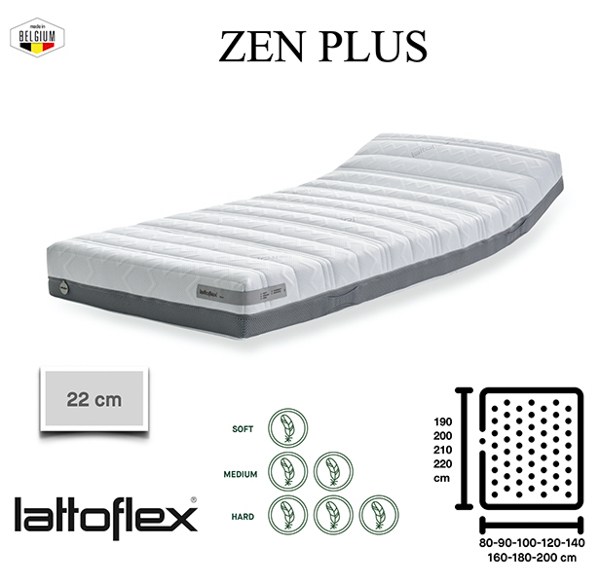 Le matelas Zen Plus de Lattoflex propose un noyau de 18cm en Latex naturel. Combiné à un sommier à lattes, le soutien est incomparable. Housse amovible.